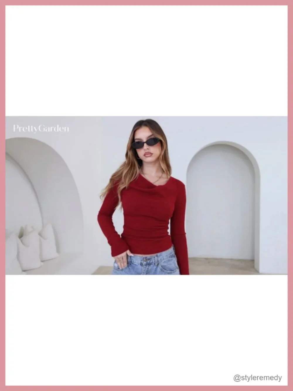 Long Sleeve Cowl Neck Ribbed Knit Crop Top Ruched T-Shirt